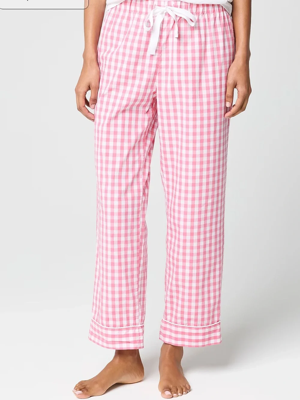 J. Crew Pink and White Gingham Cropped Pajama Pants
